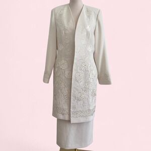 Vintage Natasia Collections Cream Floral Embroidered Skirt Suit Set — Size 12